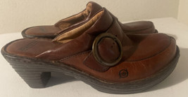 Born Womens Brown Leather SLIP-ON Clogs Shoes Size 10 - £23.87 GBP