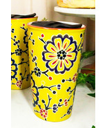 Yellow Floral Cherry Blossoms Ceramic Travel Mug Cup 14oz With Lid Hot O... - £16.72 GBP