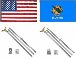 AES 3x5 3&#39;x5&#39; USA American w/State of Oklahoma Flag w/Two 6&#39; Aluminum Flagpole P - £26.99 GBP