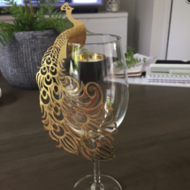 100*Peacock Gold Wine Glass Place Card,Laser Cut Place Cards,Table Decor... - £22.78 GBP