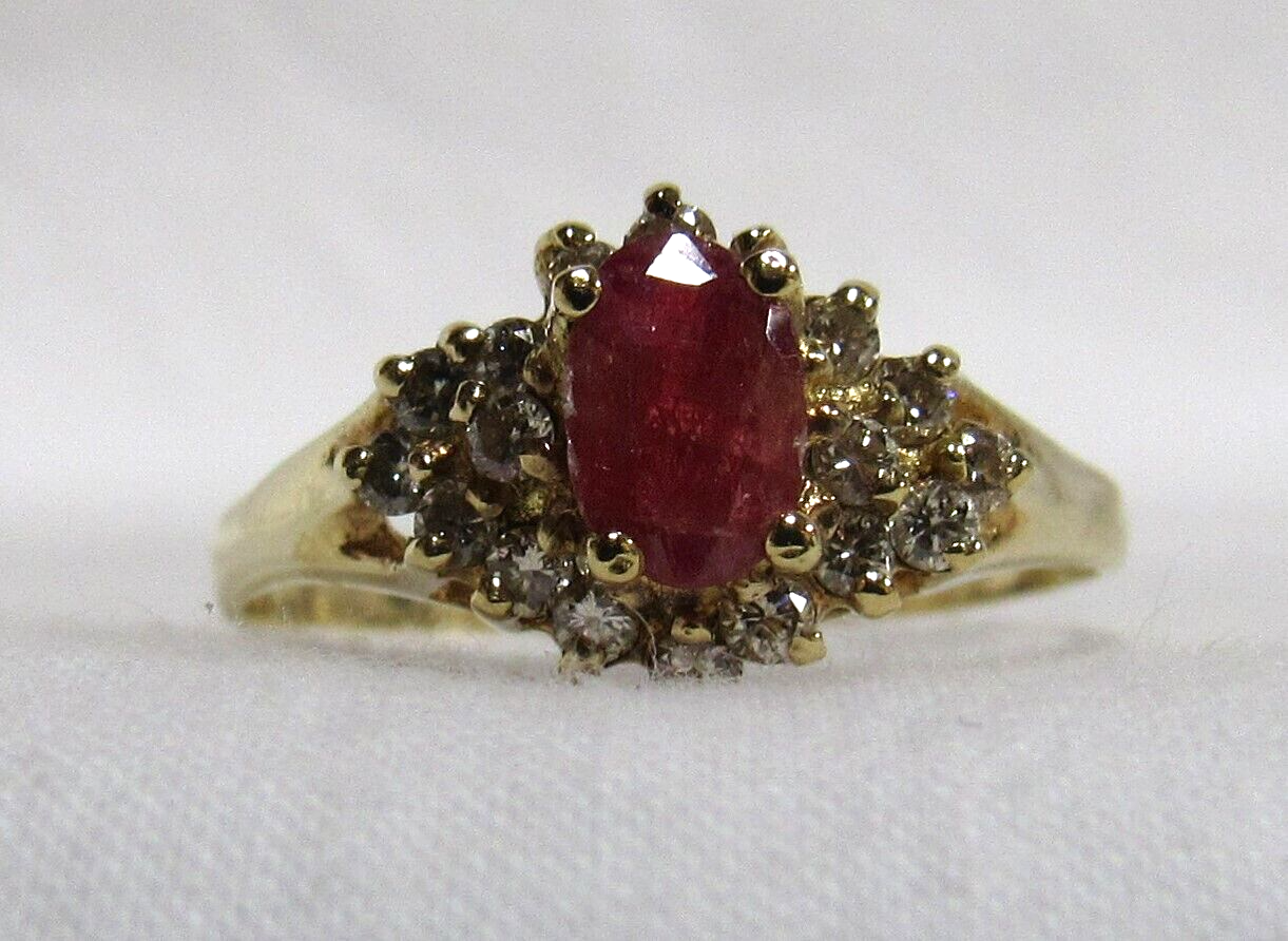 18K 750 Yellow Gold Natural Ruby & Diamond Cluster Ladie's Sz 8.25 Ring 3g PAZ Item image 2