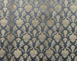 Indian Banarasi Brocade Fabric Gray &amp; Gold Fabric Wedding Dress Fabric -... - £5.89 GBP+
