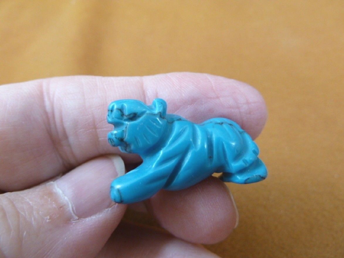 (Y-TIG-503) Blue howlite 1&quot; TIGER gemstone carving FIGURINE jungle CAT t... - $8.59