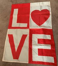 LOVE Design Red White Garden Flag Nylon Appliqued 26 x 36 Inches Sturdy ... - £10.34 GBP