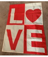 LOVE Design Red White Garden Flag Nylon Appliqued 26 x 36 Inches Sturdy ... - £10.27 GBP