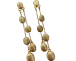 Gold Dangle Earrings Beaded Chain Pierced Stud Textured Oval Beads 3 Inc... - $14.01