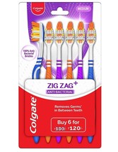 Colgate ZigZag Toothbrush Pack of6 Manual Toothbrushes Assorted Color New Medium - $8.99