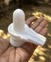 3 Inch Marble Stone Shivling Handmade Hindu God White Shiva Lingam Pooja - $20.86