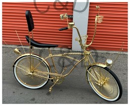26&quot; SQUARE TWISTED CUSTOMIZED VINTAGE  LOWRIDER BIKE, FULL GOLD, PICKUP - £3,550.63 GBP