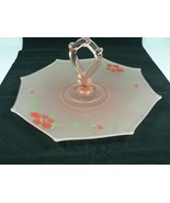 Vtg Depression Glass Sandwich Dessert Server Frosted Pink Hand Painted 8... - €48,89 EUR