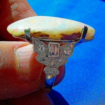 Earth mined Opal Diamond Deco Style Ring 33 ct Solid Platinum Filigree Statement - $24,488.75 CAD