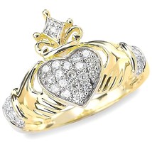 14K Yellow Gold Plated 0.50Ct Moissanite Claddagh Heart Promise Engagement Ring - $84.47