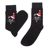 Alchemy Gothic SOX001 Catmas Socks Santa Hat Cat Christmas Crew Black S/M or M/L - £9.21 GBP