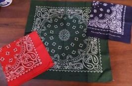 Hav-A-Hank Bandana 3pc Head Wrap Blue Red Green Paisley Vintage - £20.83 GBP