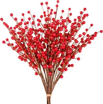 Whaline 12 Pack Christmas Red Berry Twig Stem, Artificial Burgundy Berry Picks - £25.53 GBP