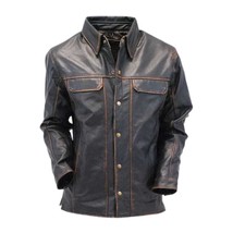 Vintage Black Leather Shirt For Men’s Fashion - $105.00