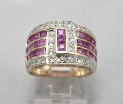  925 Silver Gold Plated 2.85Ct Princess Cut Simulated Ruby Wide Ring  - £90.99 GBP