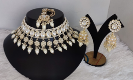 Indian Bollywood Style Kundan Bridal Choker Necklace Earrings Pearl Jewelry Set - £22.53 GBP