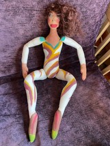 Unique Handmade Woman Folk Art Stuffed Doll in Exercise Leotard w Painted Face &amp; - £15.58 GBP