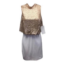 Honey And Rosie Womens Blouson Dress Gold Slit Mock Neck Sleeveless Sequin L New - £17.92 GBP