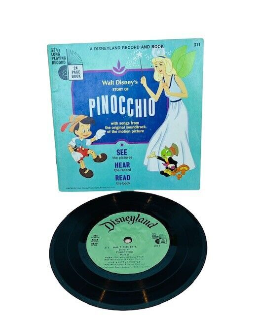 Primary image for Disneyland Record Book 45 vtg 7" Disney 1966 vinyl 33 Pinocchio Jiminy Geppetto