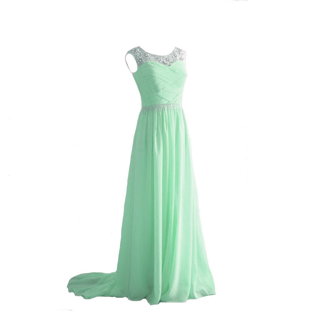 Kivary Women's Sheer Crystals Chiffon Long Prom Evening Dresses Mint US 18W