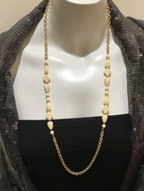 32&quot; Quality Vintage Retro Long Gold Tone Faux Carved Lucite Chain Necklace - £15.99 GBP