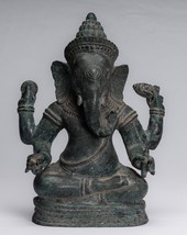 Antique Khmer Style Southeast Asia Seated Ganesha Statue - 34cm/14&quot; - £585.46 GBP