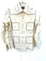 Vintage Bruxton 1970s  Print Shirt Size 14 Tan Brown NOS Disco Era Cotto... - $36.66