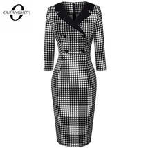 Vintage Classic Houndstooth Charming  Fashion Chic Button V Neck Pencil ... - £67.97 GBP+