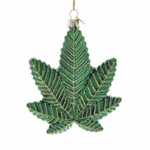 Kurt Adler 4.25" Glass Cannabis Leaf Marijuana Pot Leaf Christmas Ornament - £10.29 GBP