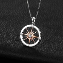 925 Sterling Silver Compass Necklace Pendant Silver Gold For Women Chain Star - £49.43 GBP