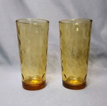 Hazel Atlas Tumblers Coolers 14oz Amber Glass Eldorado Gold Hazelware Glasses x2 - £11.27 GBP