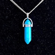 Pretty Howlite Stone Hexagonal Pointed Chakra Pendant Silver Tone Necklace - $12.95