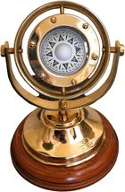 Nautical 3xglass 5&quot; Brass Plated Gimbal Compass with Stand - Home Decoration Dis - £30.03 GBP