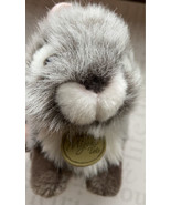 Miyoni By Aurora  Plush Mini Grey Bunny Rabbitwith Bow and Tag  8.25 inches - £7.42 GBP