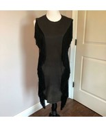 Pre-owned ACNE STUDIOS Black Cotton Jersey Shift Dress Black Fringe SZ XS - $78.21
