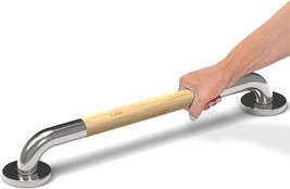 Safety Grab Bar For Bathroom &amp; Toilet, Natural Bamboo Handle, Ada Compliant - €36,45 EUR