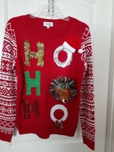 Womans Ugly Christmas Sweater Size M Tinsel 3D Plush Reindeer Red white ... - £27.24 GBP