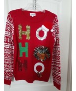Womans Ugly Christmas Sweater Size M Tinsel 3D Plush Reindeer Red white ... - £27.28 GBP