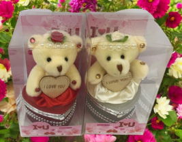 I Love You Bear With Heart Shaped Jewelry Gift Boxes SET OF 2 White &amp; Red - $32.71