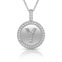 14K Solid White Gold Round Circle Initial &quot;Y&quot; Letter Charm Pendant &amp; Nec... - £28.84 GBP+