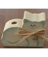 Ekdahl Hand Made Wooden Cut Out Kitty Cat Candle Holder  Hand Painted - ... - $7.91