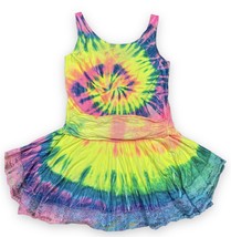 Vtg 90s Star On The Beach Neon Spiral Tie Dye Tank Dress Lace Trim One Size - £22.55 GBP