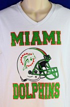 Miami Dolphins Helmet V-Neck T-Shirt Size Small Retro Sparkly Glitter Style - £15.14 GBP