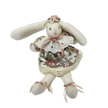 Vintage Handmade Plush Stuffed Easter Bunny Floral Ornament Decoration 6&quot; - £6.78 GBP