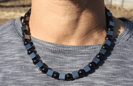 Hematite Cube and Black Onyx Sphere Necklace - Gifts for Men/Women - A Manifesta - $50.00