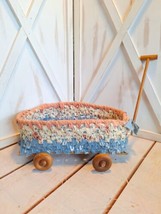 Vintage Wagon Made From Rag Rug Braided Fabric w/Wood Handle/Bottom And ... - £21.70 GBP
