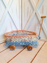 Vintage Wagon Made From Rag Rug Braided Fabric w/Wood Handle/Bottom And ... - £22.03 GBP