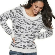 Mudd Women&#39;s SOFT PLUSH Animal Print Eyelash Fuzzy Sweater Zebra Size XX... - $14.40